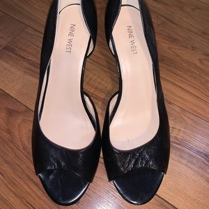 Nine West Black Open Toe 3 inch Platform Heels Size 10
